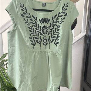 Green Embroidered Women's Top